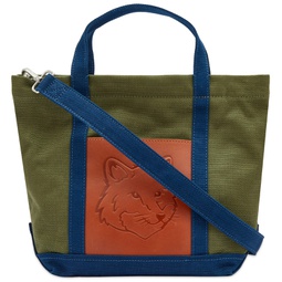 Maison Kitsune Fox Head Leather Pocket Mini Tote Bag Military Green & Ink Blue