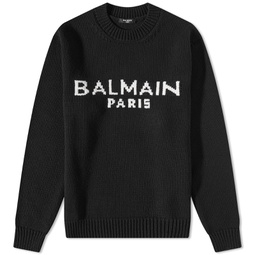 Balmain Merino Logo Crew Knit Black & White