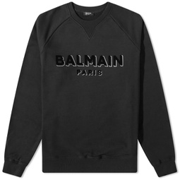 Balmain Flock & Foil Paris Logo Crew Sweat Black & Silver
