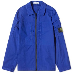 Stone Island Garment Dyed Pocket Detail Zip Overshirt Bright Blue