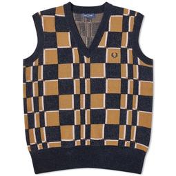 Fred Perry Glitch Chequerboard Knit Vest Shaded Stone & Navy