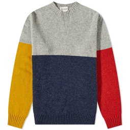 Country Of Origin Supersoft Seamless Colour Block Crew Knit Old Gold, Silver, Vintage Heather & Brandy