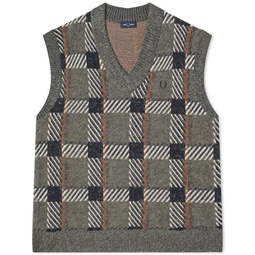 Fred Perry Glitch Tartan Knitted Vest Field Green