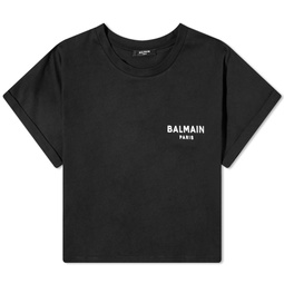 Balmain Flock Logo Crop T-Shirt Black