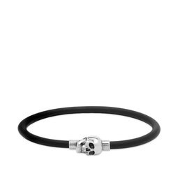 Alexander McQueen Rubber Cord Skull Bracelet Natural & Silver