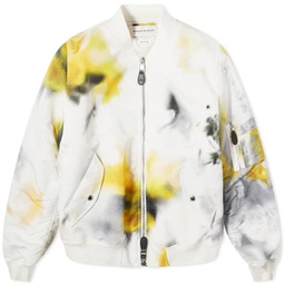 Alexander McQueen Obscured Flower Printed Bomber Jacket White & Yellow