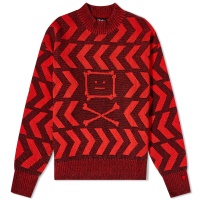 Acne Studios Keith Cross Bones Face Relaxed Crew Knit Black & Sharp Red
