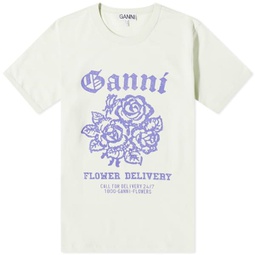 GANNI Light Cotton Jersey Flower Fitted T-Shirt Sea Foam