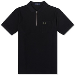 Fred Perry Textured Zip Neck Polo Black