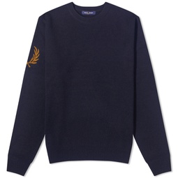 Fred Perry Intarsia Laurel Wreath Crew Neck Knit Navy