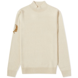 Fred Perry Intarsia Laurel Wreath Mock Neck Knit Oatmeal