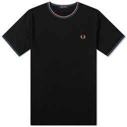 Fred Perry Twin Tipped T-Shirt Black, Cyber Blue & Light Rust