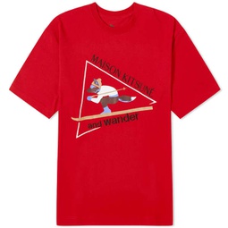 and wander x Maison Kitsune Skiing Fox T-Shirt Red