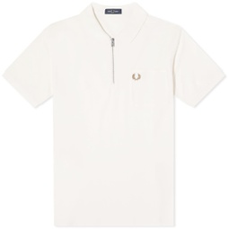 Fred Perry Textured Zip Neck Polo Ecru