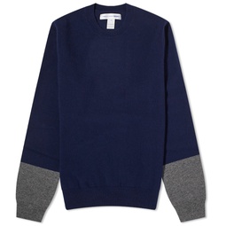 Comme des Garcons SHIRT Contrast Cuff Crew Knit Navy & Top Grey