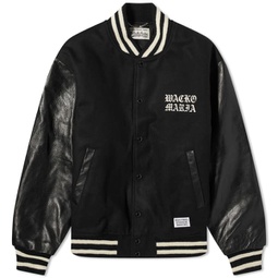 Wacko Maria Leather Varsity Jacket Black