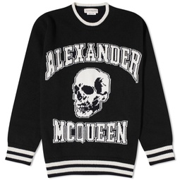 Alexander McQueen Varsity Skull Logo Crew Knit Black & Ivory