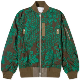 Sacai Floral Embroidered Patch Bomber Jacket Green & Navy