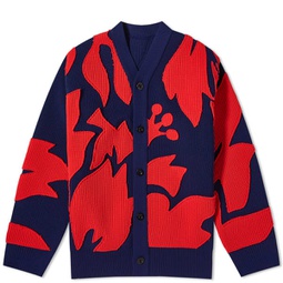 Sacai Floral Embroidered Patch Cardigan Navy & Red