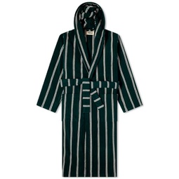 Tekla Fabrics Terry Hooded Bathrobe Forest Green Stripes