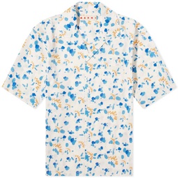 Marni Dripping Flower Short Sleeve Vacation Shirt Stone White