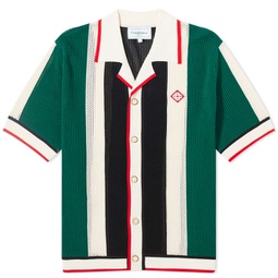 Casablanca Striped Mesh Short Sleeve Shirt Green & White Stripes