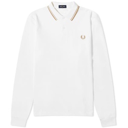Fred Perry Long Sleeve Twin Tipped Polo White, Oat & Stone
