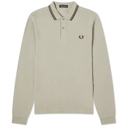 Fred Perry Long Sleeve Twin Tipped Polo Warm Grey & Brick