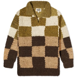 Kartik Research Checkerboard Knit Polo Brown & Dark Brown