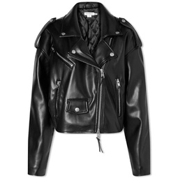 Good American Crop Moto Jacket Leather Look Jacket Black