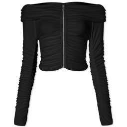 Sami Miro Vintage Foldover Shirred LS Top Black