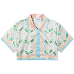 Casablanca Cuban Cropped Silk Short Sleeve Shirt Multi