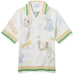 Casablanca Tennis Play Short Sleeve Linen Shirt White