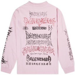 Balenciaga Metal Logo Long Sleeve Tee Pink, Black & Red