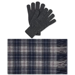 Barbour Tartan Scarf & Glove Gift Set Slate Tartan & Black