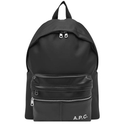 A.P.C. Logo Leather Nylon Backpack Black