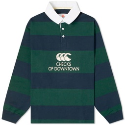 Checks Downtown x Canterbury Hoop Striped Rugby Shirt Navy & Pine Grove Green