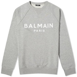 Balmain Paris Logo Crew Sweat Grey Marl & White