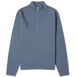 Sunspel Loopback Half Zip Sweater Slate Blue