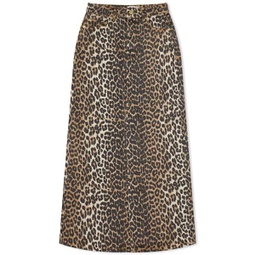 Ganni Print Denim Maxi Slit Skirt Leopard