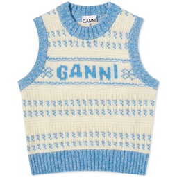 Ganni Graphic Lambswool O-Neck Vest Strong Blue
