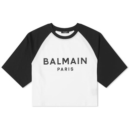 Balmain Printed Raglan Cropped T-Shirt White
