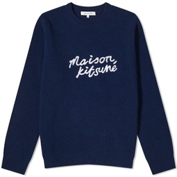 Maison Kitsune Handwriting Crew Knit Ink Blue