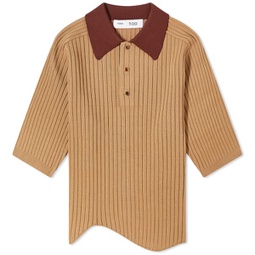 Toga Wave Knit Polo Top Beige
