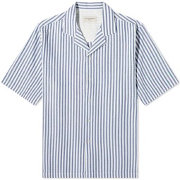 Officine Generale Eren Textured Stripe Vacation Shirt White & Navy