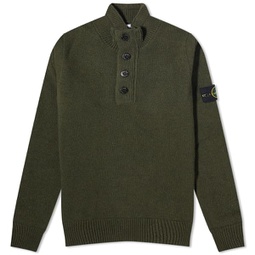 Stone Island Stand Collar Button Neck Knit Olive