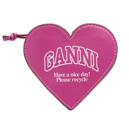 GANNI Funny Heart Zip Coin Purse Shocking Pink