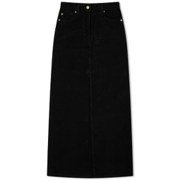 GANNI Washed Corduroy Long Skirt Black