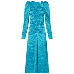 GANNI Satin O-Neck Midi Dress Algiers Blue