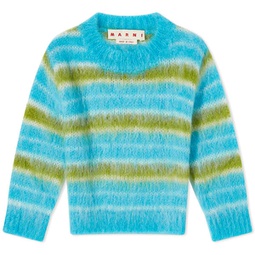 Marni 3/4 Sleeve Brushed Multicolor Stripes Cropped Sweater Cobalt